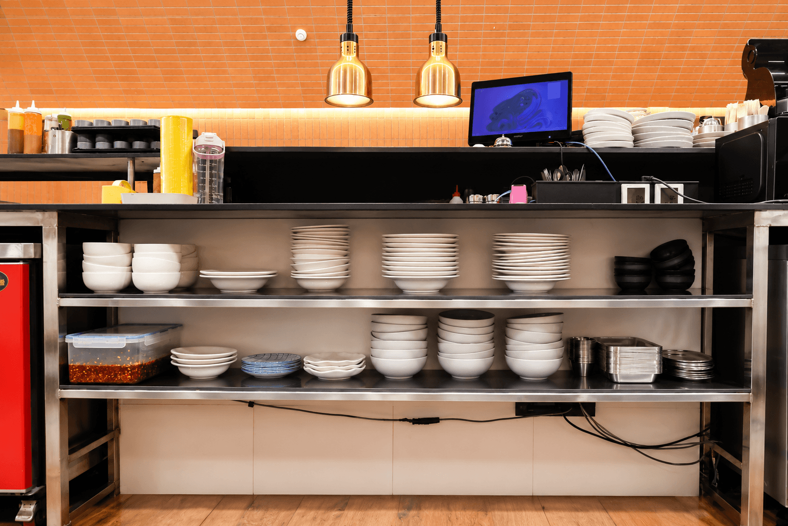 Custom suspended metal baffle ceiling panel interior fabrication — Kitchen Fabrication
